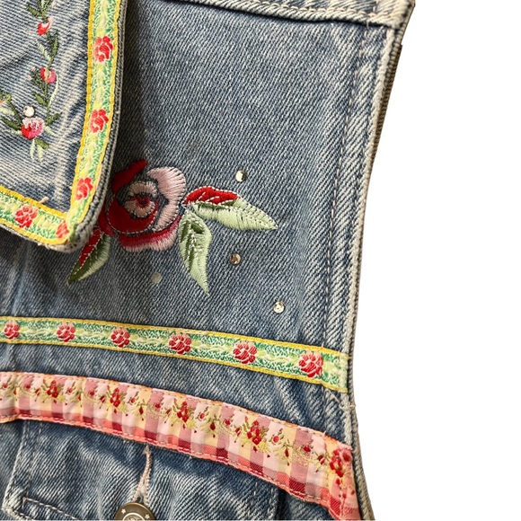 Vintage 90s Y2K Bill Blass Denim Embroidered Embellished Vest 100% Cotton - Picture 5 of 8